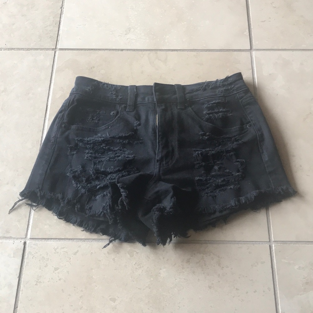 AEO Stretch Denim Distressed Black Shorts NWT